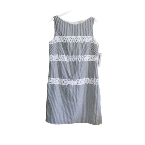 NWT Maggy London Striped Lace Trim Dress, size 10, Gray/white - Picture 10 of 12